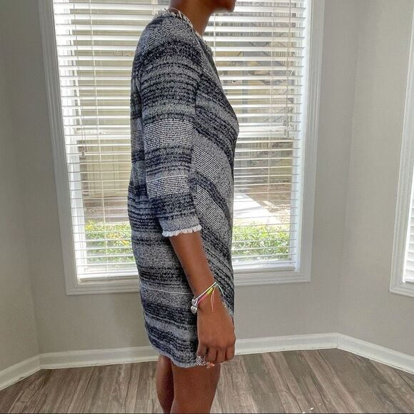 ZARA Gray Basic Medium Knit Black Stripes 3/4 Sleeves Dress - Picture 12 of 15
